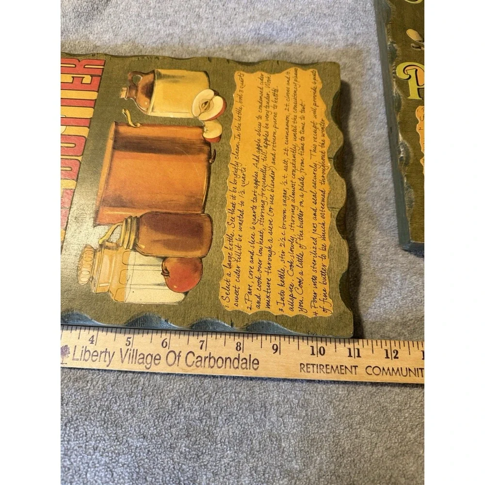 Vintage Country Apple Pie Butter Recipe Plaques Wall Sign Art Hanging Wood Set